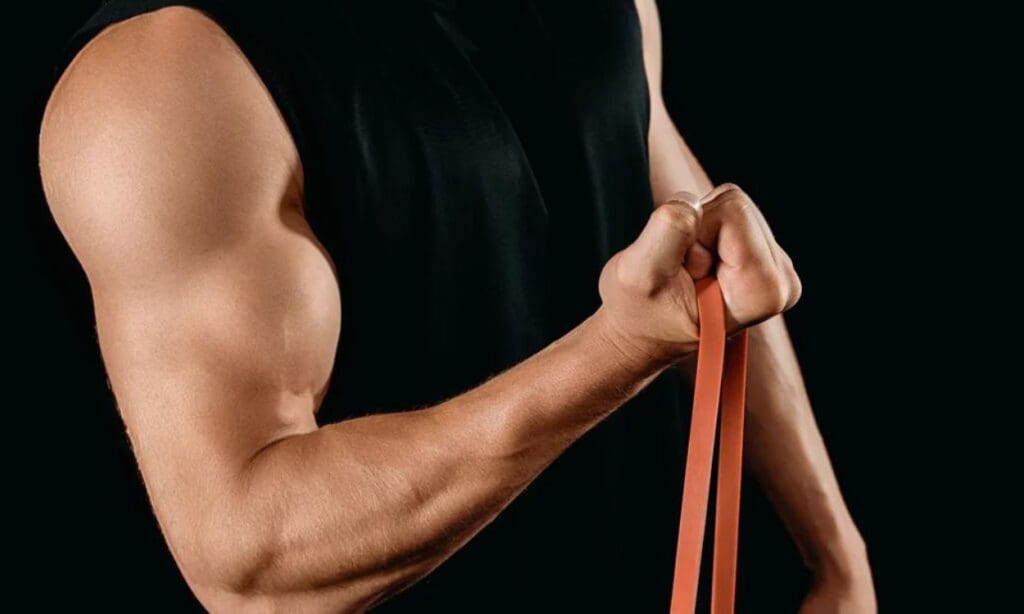 How can I work out my biceps with a resistance band loop at home? FITPAA